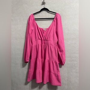Women’s Long Sleeve Tiered Dress in Hot Pink